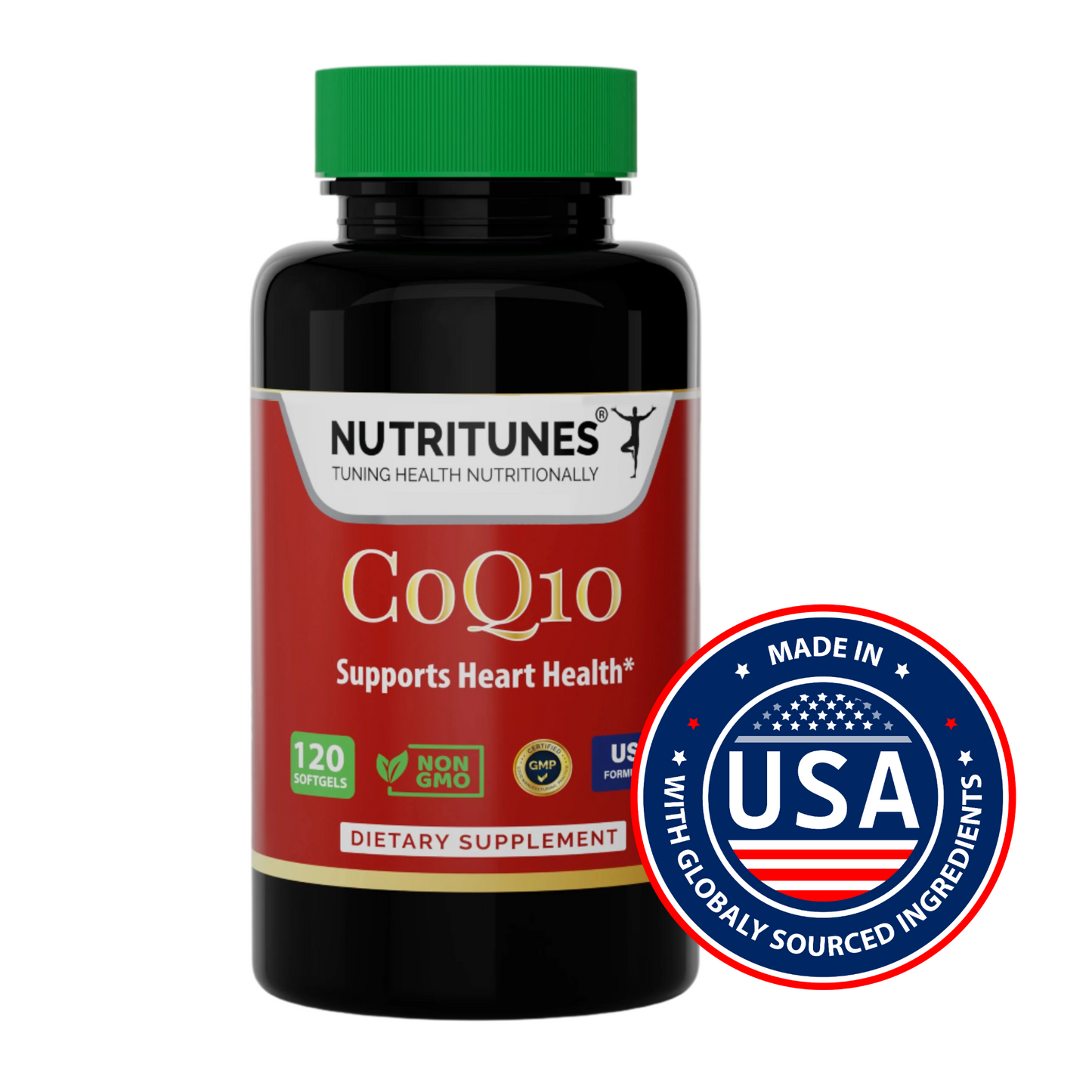 Nutritunes CoQ10 100mg Softgels – Heart Health, Energy Production, and Cellular Support.