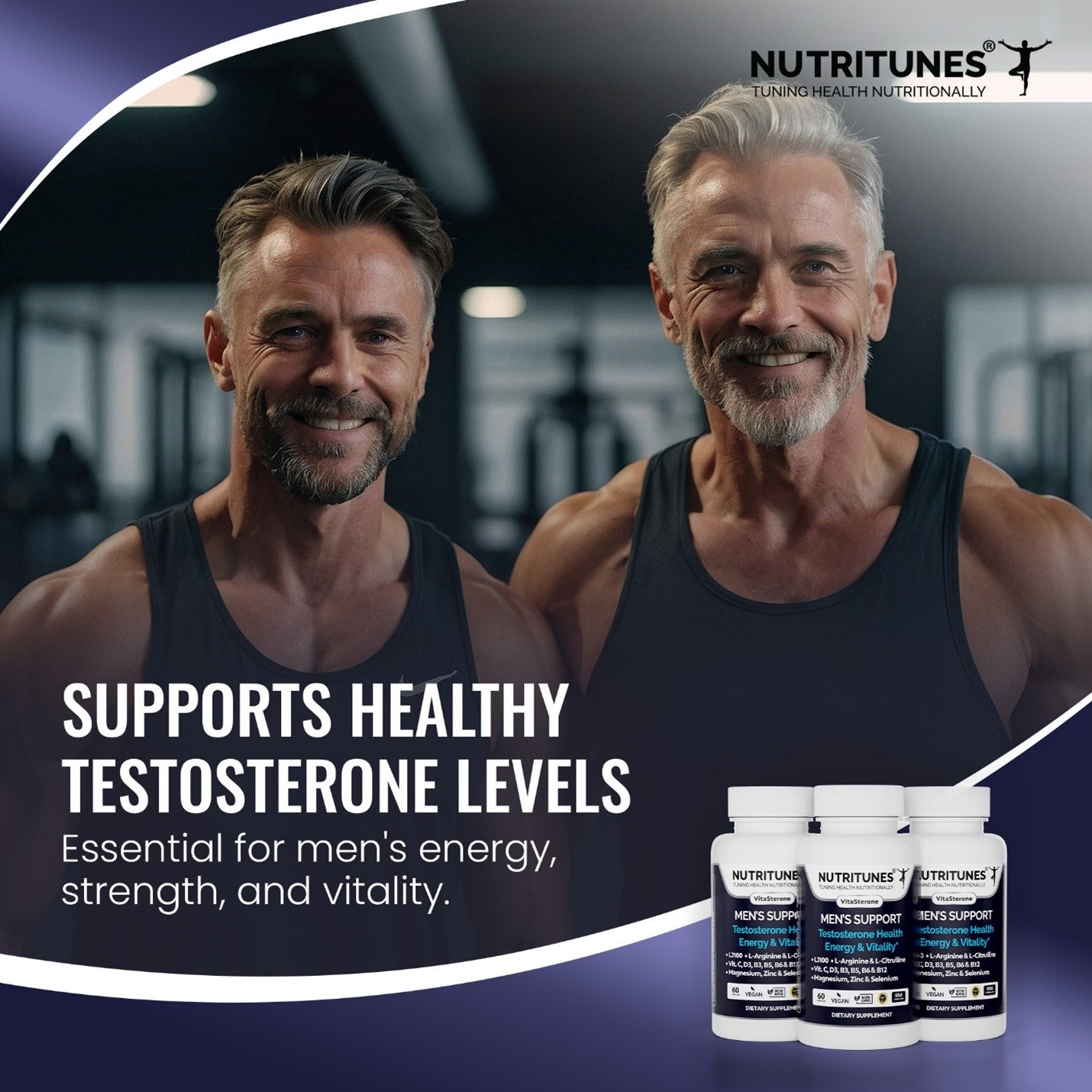 VitaSterone Men's Supplement – Supports Testosterone Health, Nitric Oxide Production, Energy & Vitality – 60 Capsules.