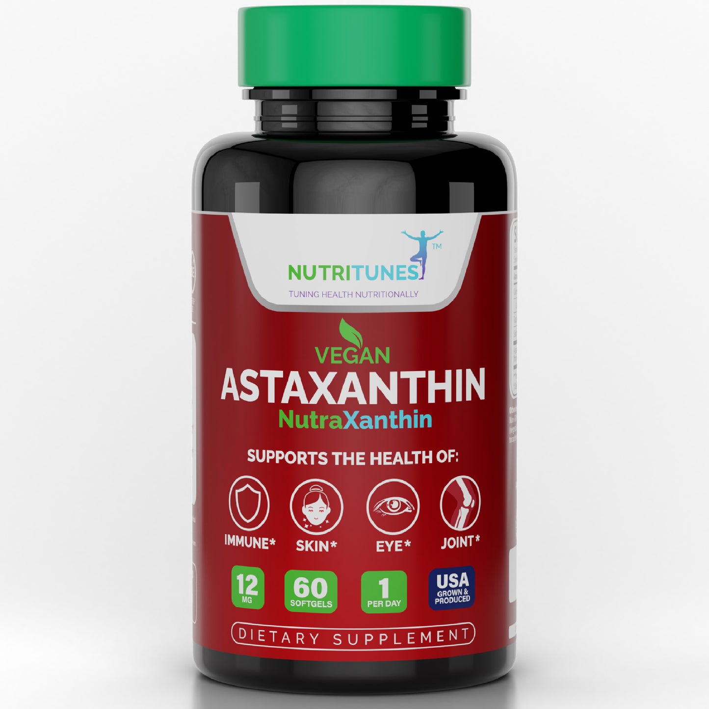 Astaxanthin 12mg Vegan Softgels – High Potency Antioxidant for Skin, Eye, Joint & Immune Support – Non-GMO, Free of Gluten, Soy, Lactose & BSE, 60 Vegan Softgels, 2-Month Supply