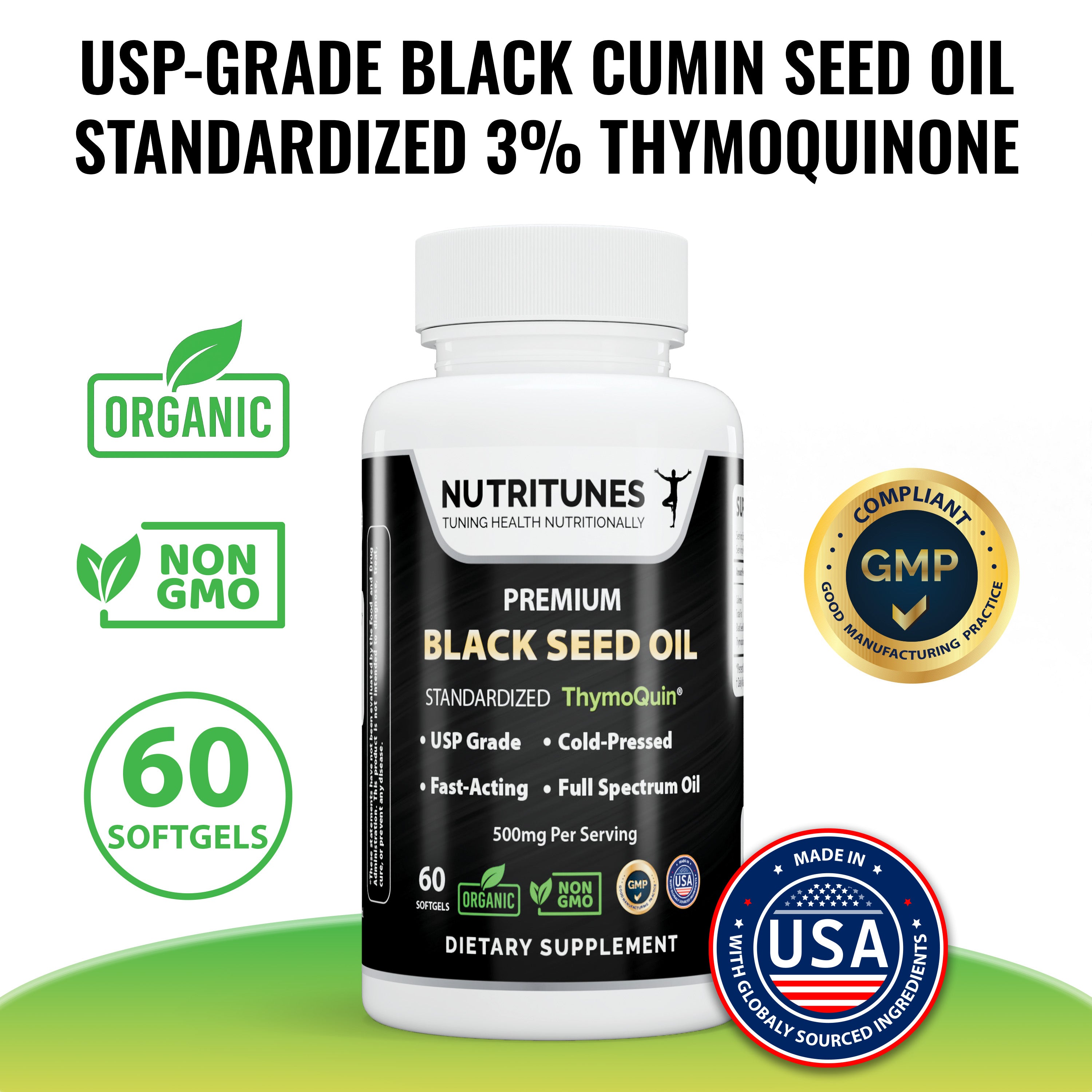 Black Seed Oil 3% Thymoquinone Standardized - Stress, Immunity & Cardi NUTRITUNES Black Seed Oil 3% Thymoquinone Standardized - Stress, Immunity & Cardi NUTRITUNES