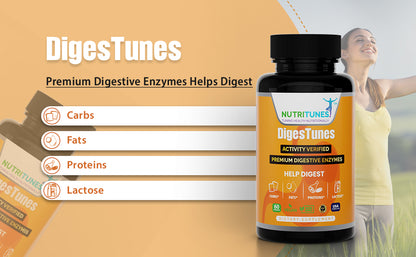 DigesTunes Vegan Supplement | Helps Digest Carbs, Fats, Proteins, & Lactose - 60 Capsules