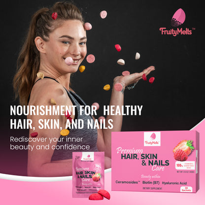 FruityMelts Premium Hair, Skin & Nail Supplement – 100% Real Fruit Matrix – Deliciously Melts on the Tongue & Efficiently Delivers Nutrients – No Artificial Colors or Preservatives – Non-GMO – 60 Melts