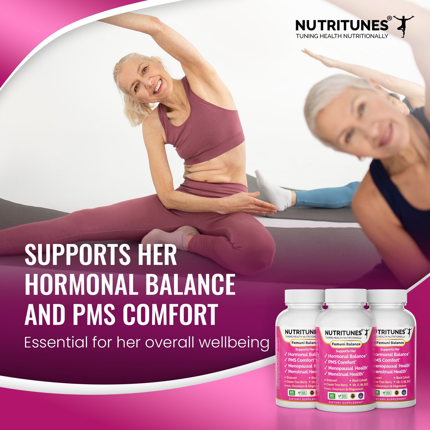 Femuni Balance - Women's Hormonal Balance & Mood Support: PMS, Menstrual Health, & Feminine Wellness with Black Cohosh, Vitex, Shatavari & key micronutrients- 60 Capsules