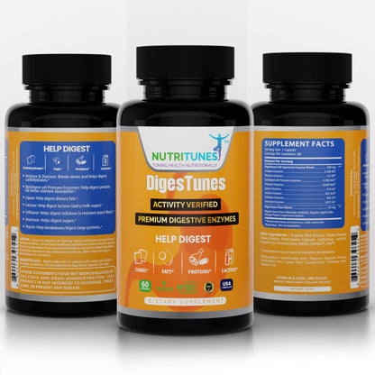 DigesTunes Vegan Supplement | Helps Digest Carbs, Fats, Proteins, & Lactose - 60 Capsules