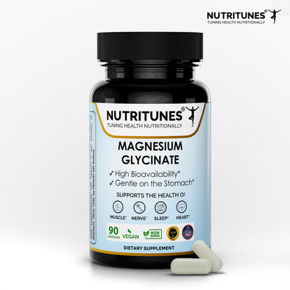Magnesium Glycinate – High Bioavailability, Gentle on the Stomach, Multi-Action Support  for Nerve, Sleep, Muscle, Bone, and Cellular Health – Vegan, Non-GMO, Allergen-Free – 90  Capsules