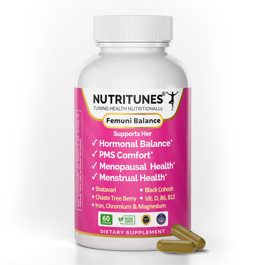Femuni Balance - Women's Hormonal Balance & Mood Support: PMS, Menstrual Health,  & Feminine Wellness with Black Cohosh, Vitex, Shatavari & key micronutrients- 60 Capsules