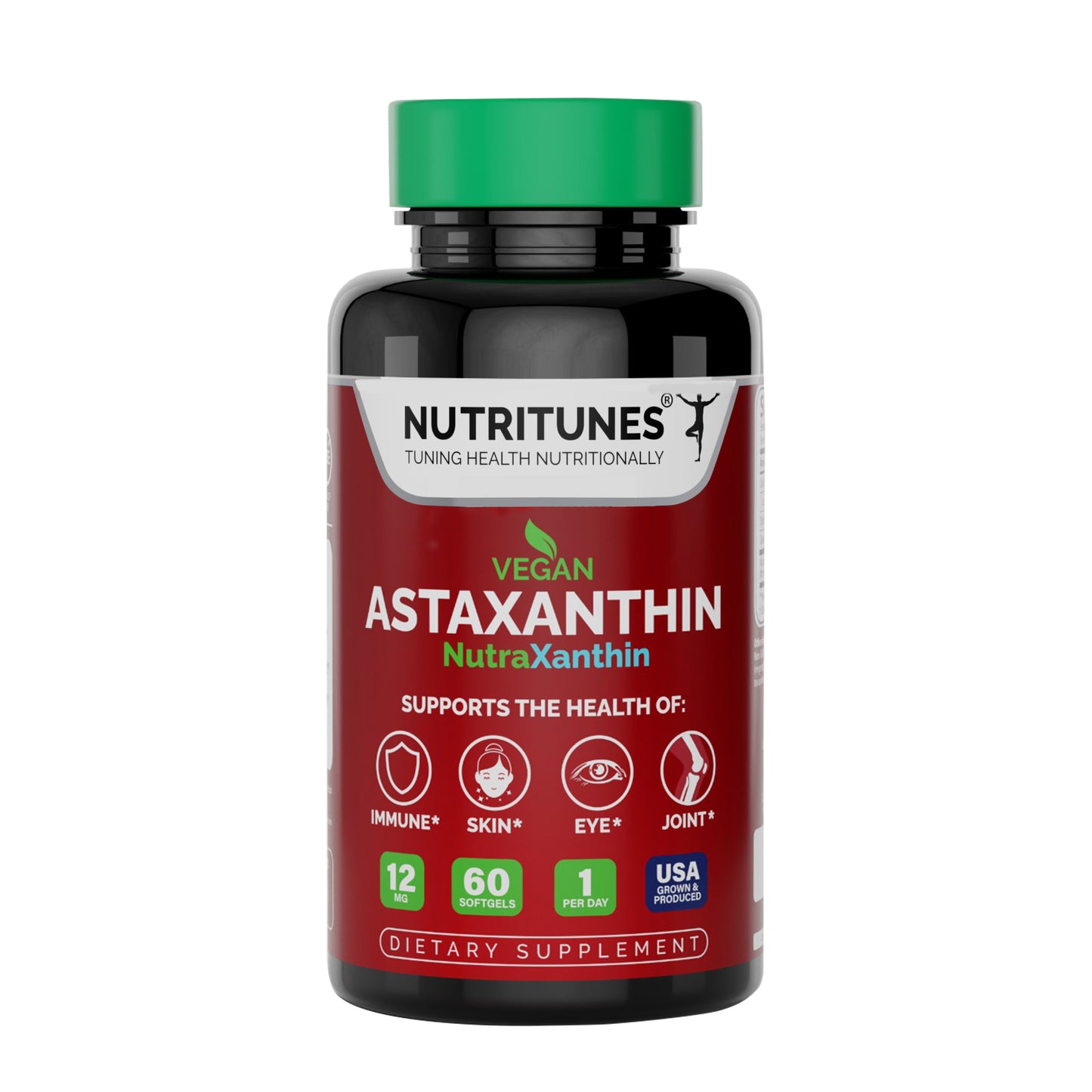 Astaxanthin 12mg Vegan Softgels – High Potency Antioxidant for Skin, Eye, Joint & Immune Support – Non-GMO, Free of Gluten, Soy, Lactose & BSE, 60 Vegan Softgels, 2-Month Supply