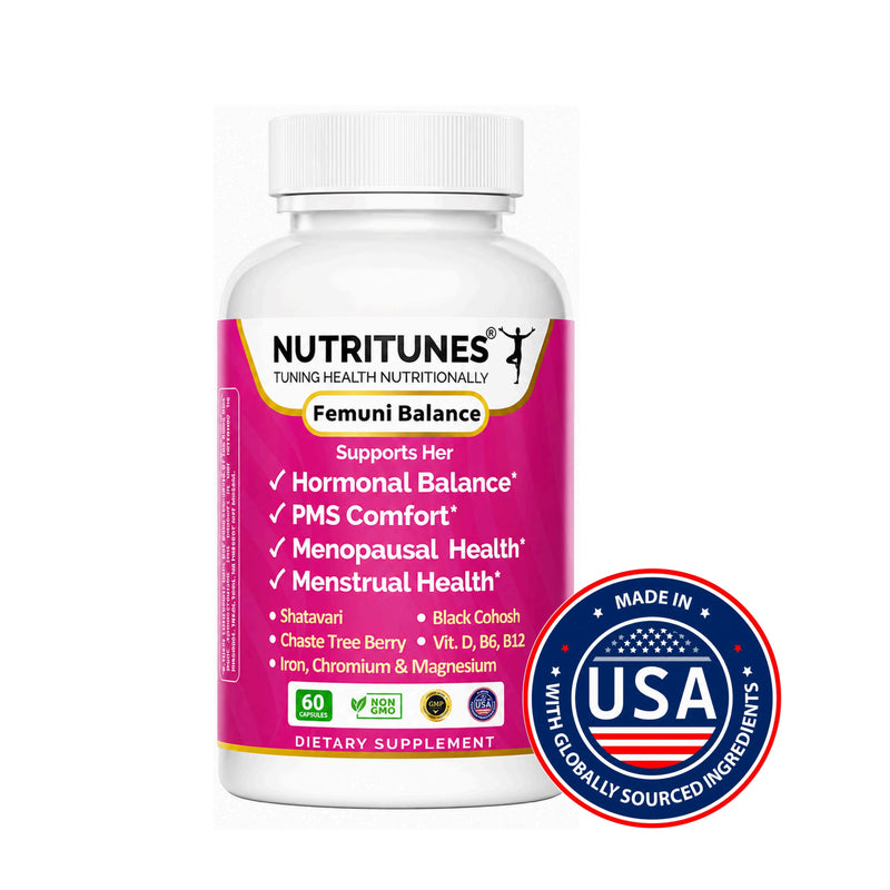 Nutritunes Femuni Balance dietary supplement bottle on a white background
