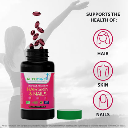 Hair, Skin, & Nails Multivitamins & Minerals - Biotin, Folate, Vitamin C, D3, E B-6 & B-12 Supports Hair, Skin, & Nail Health - Non-GMO, GMP-Certified (120 Softgel Capsules)