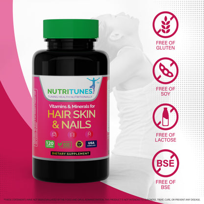 Hair, Skin, & Nails Multivitamins & Minerals - Biotin, Folate, Vitamin C, D3, E B-6 & B-12 Supports Hair, Skin, & Nail Health - Non-GMO, GMP-Certified (120 Softgel Capsules)