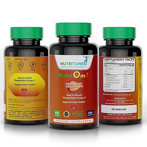 Krill Oil Supplement | 500mg | Supports Heart Health - 60 Softgels