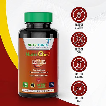 Krill Oil Supplement | 500mg | Supports Heart Health - 60 Softgels