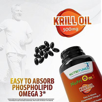 Krill Oil Supplement | 500mg | Supports Heart Health - 60 Softgels